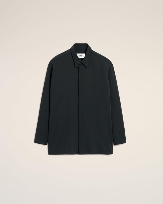 AMI Blue Wool Long Oversized Shirt for men