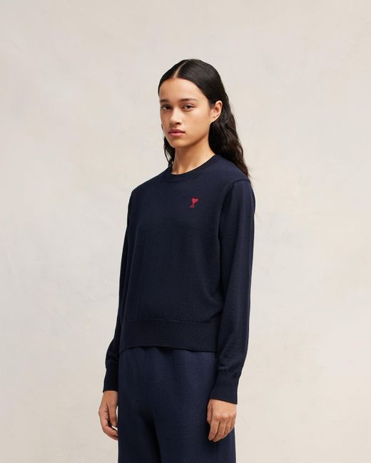 AMI Blue Wool Ami De Coeur Crew Neck Sweater