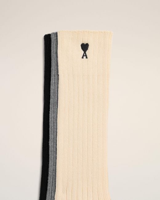 AMI Natural Cotton Three-Pack Socks With Ami De Coeur