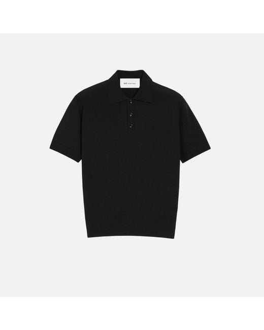 AMI Black Knit Short Sleeves Polo for men
