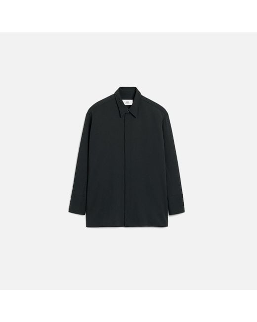 AMI Blue Wool Long Oversized Shirt for men
