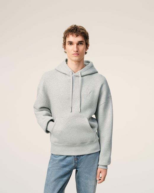 AMI Gray Cotton Embossed Ami De Coeur Hoodie