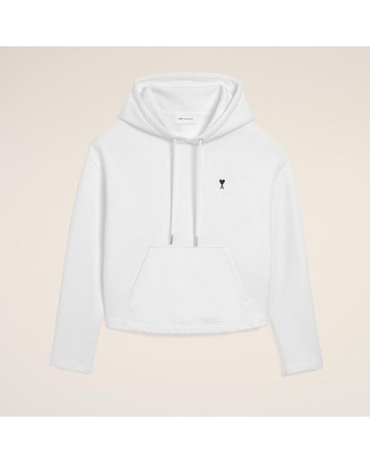 AMI Natural Cropped Cotton Hoodie With Ami De Coeur