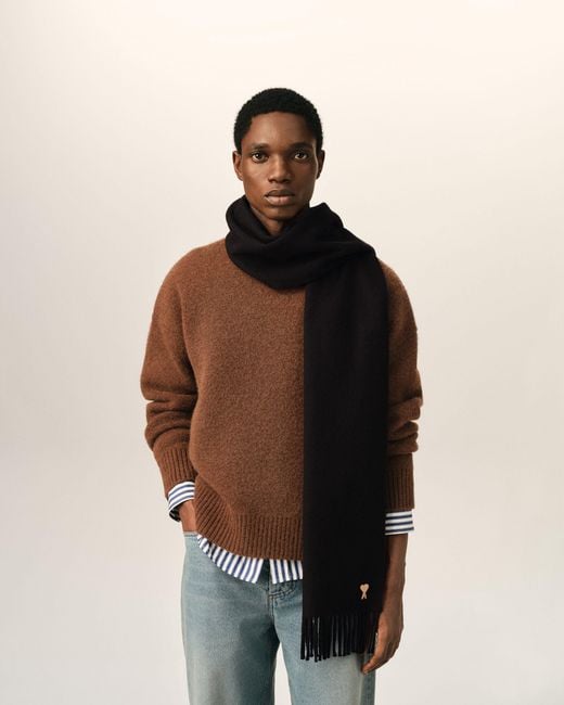 AMI Black Wool Scarf With Ami De Coeur Patch