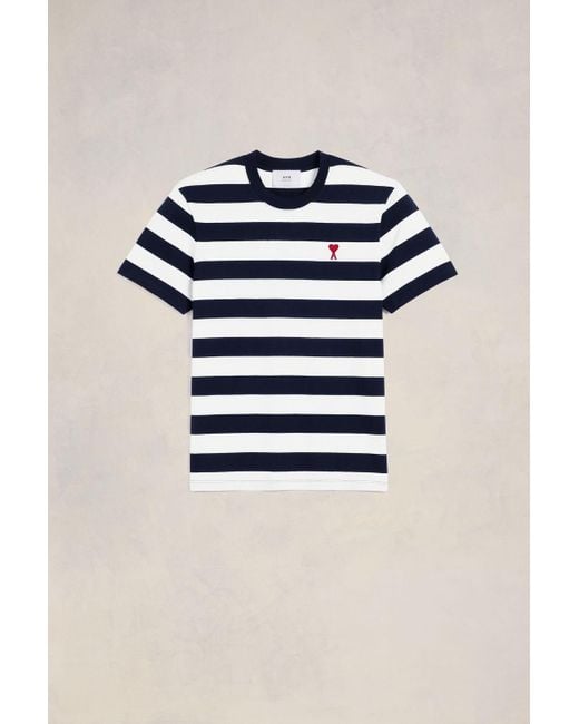AMI Blue Striped Ami De Coeur T-shirt for men