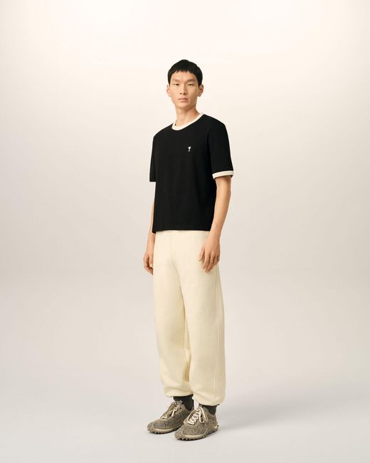 AMI Black Contrasted Cotton T-Shirt With Ami De Coeur for men