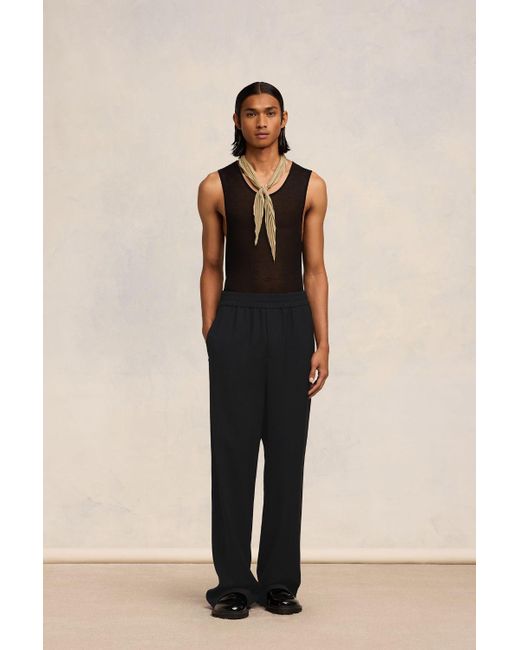 AMI Black Wide Elasticated Waist Trousers for men