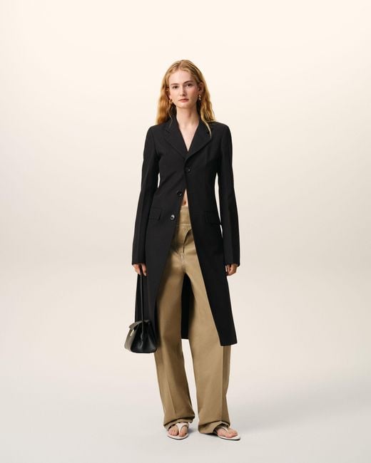 AMI Black New Wool Simple Breasted Fitted Coat