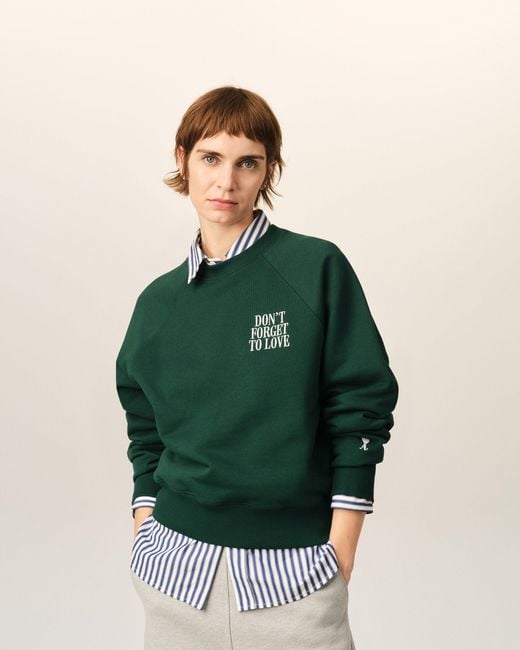 AMI Green Cotton "Don'T Forget To Love" Sweatshirt