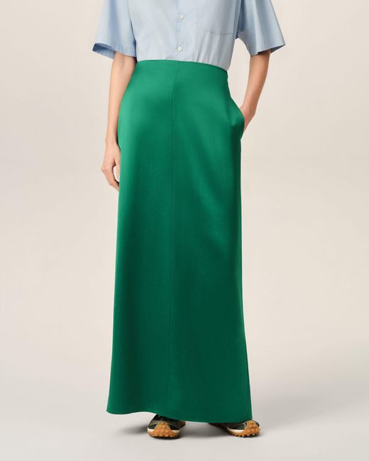AMI Green Straight Wool And Viscose Skirt