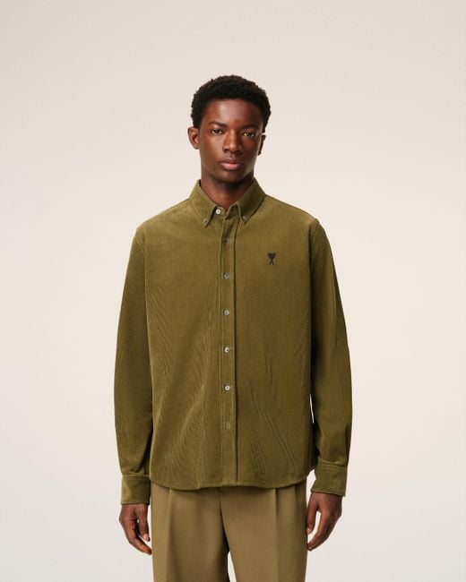 AMI Green Cotton Button Down Ami De Coeur Shirt for men