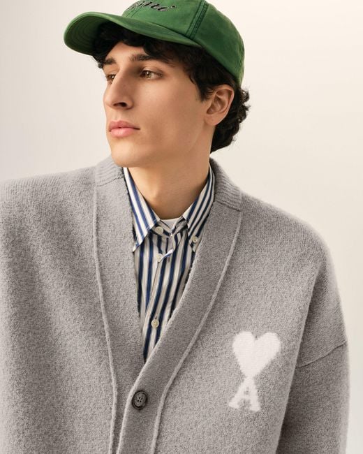 AMI Gray Alpaca Cardigan With Ami De Coeur