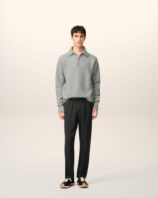 AMI Black Wool Elasticated Waist Trousers for men