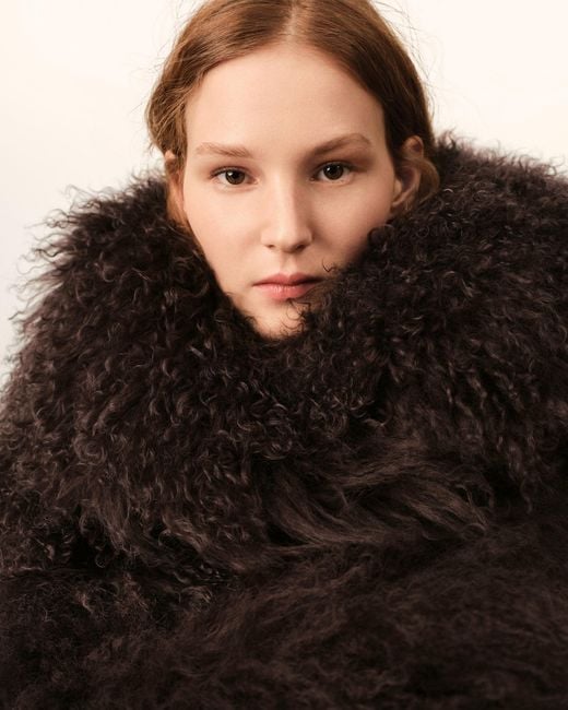 AMI Brown Lamb Shearling Short Jacket
