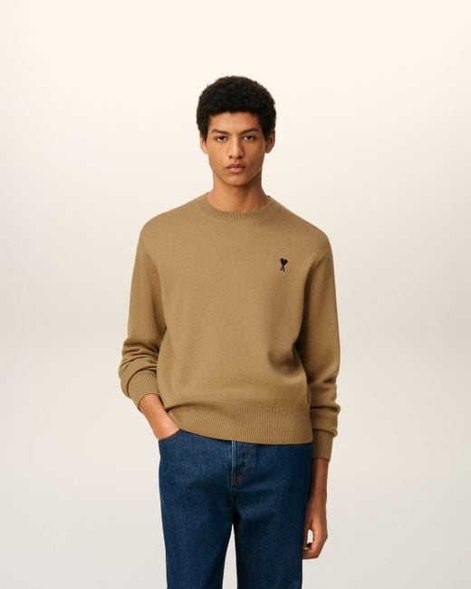 AMI Natural Wool Ami De Coeur Crewneck Sweater for men