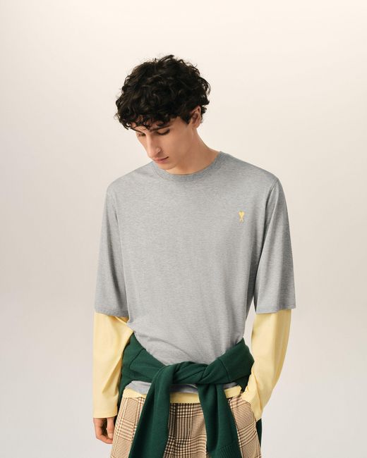 AMI Natural Cotton Double-Sleeve Effect Ami De Coeur T-Shirt for men