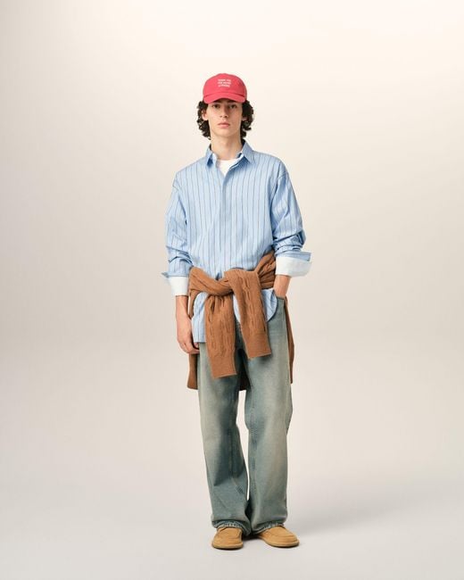AMI Blue Large Striped Cotton Shirt With Removable Collar