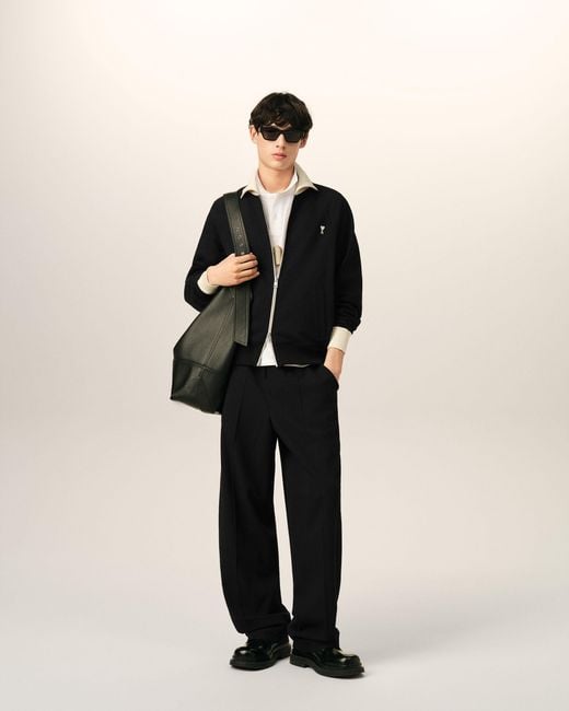 AMI Black Zipped Cotton Sweatshirt With Ami De Coeur