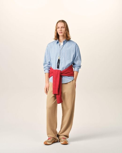 AMI Blue Boxy Striped Cotton Shirt With Embossed Ami De Coeur for men