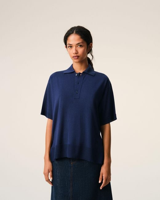 AMI Blue Thin Wool Short Sleeves Ami De Coeur Polo