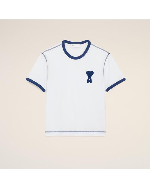 AMI Natural Cotton Ami De Coeur Knitted Patch T-Shirt
