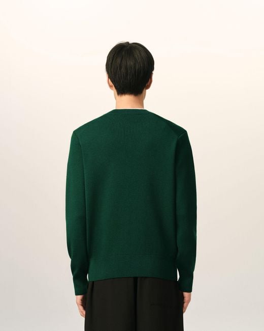 AMI Green Crewneck Wool Sweater With Ami De Coeur for men