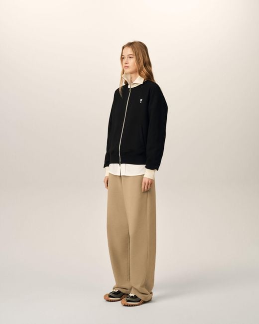 AMI Black Zipped Cotton Sweatshirt With Ami De Coeur