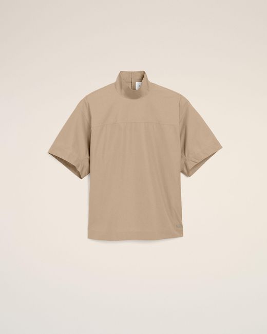AMI Natural Cotton Stand Up Collar Buttoned Top
