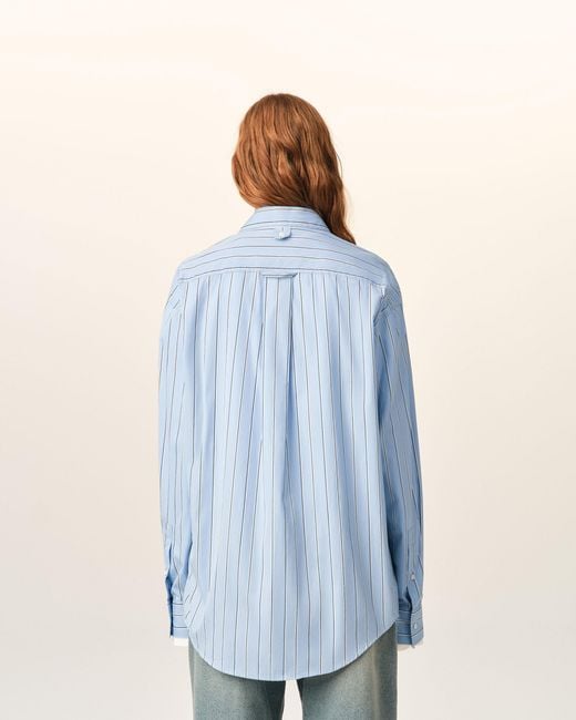 AMI Blue Large Striped Cotton Shirt With Removable Collar