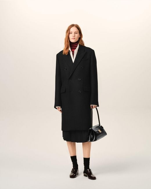 AMI Black Double Breasted Wool Coat