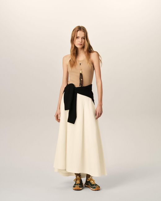 AMI Natural A-Line Cotton And Linen Skirt