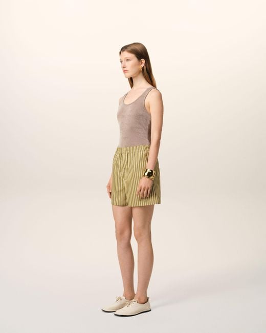 AMI Natural Khaki Cotton Elasticated Short