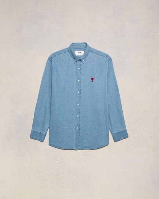 AMI Blue Ami De Coeur Denim Shirt for men