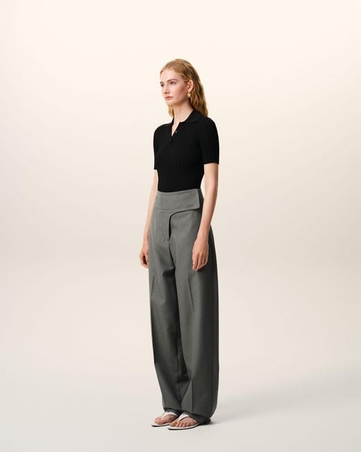 AMI Gray New Wool Wrapped Belted Trousers