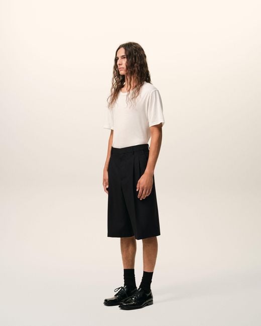 AMI Black New Wool Low Waist Wide Bermuda Shorts for men