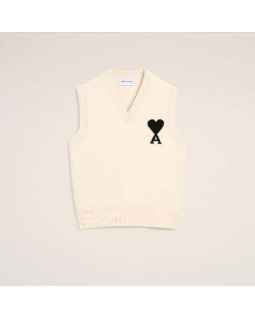 AMI Natural Sleeveless Wool Sweater With Ami De Coeur
