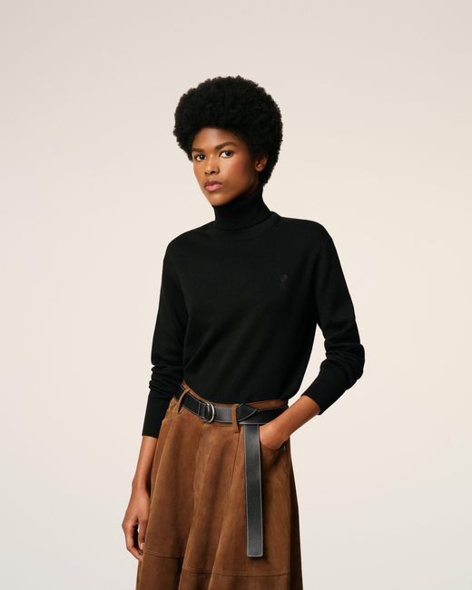 AMI Black Wool Ami De Coeur Turtle Neck Sweater