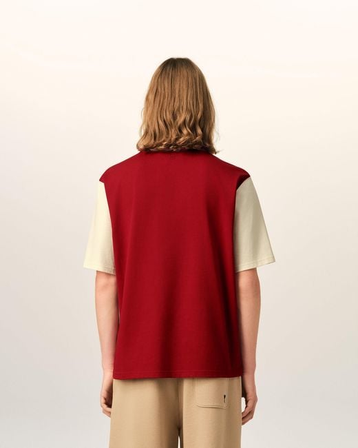 AMI Red Cotton T-Shirt With Embroidery