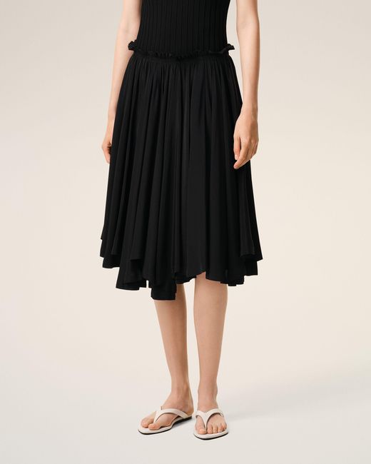 AMI Black Blended Silk Midi Corolla Skirt