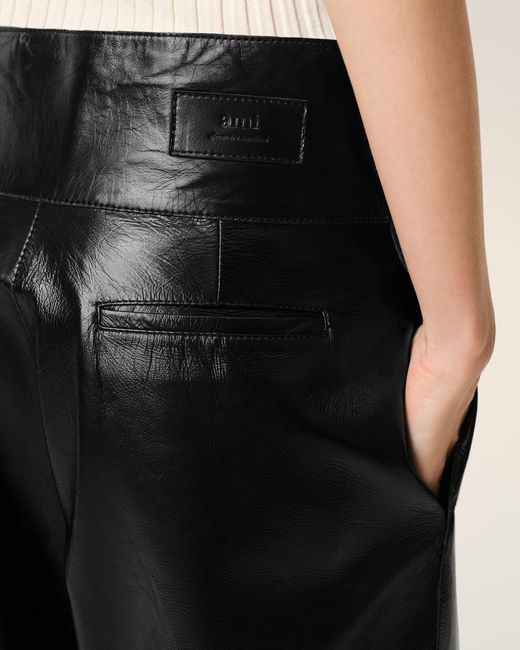 AMI Black Lamb Leather Wrapped Belted Trousers