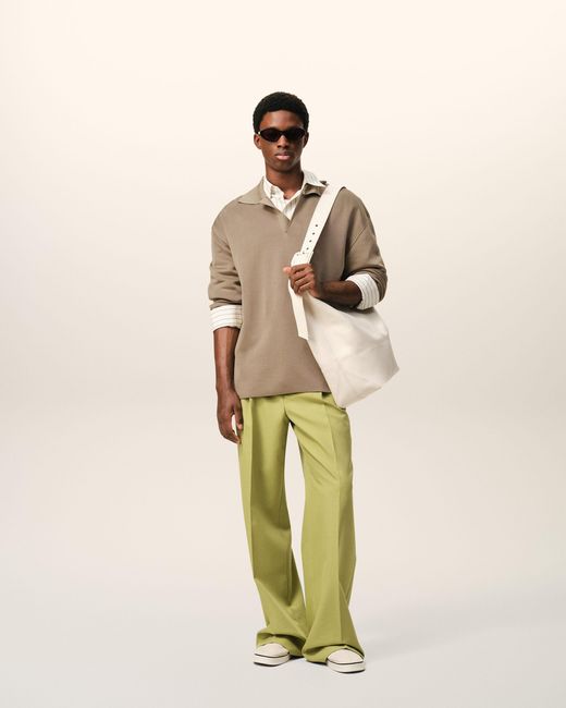 AMI Natural Wool Long Sleeves Polo for men