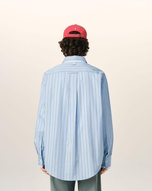 AMI Blue Large Striped Cotton Shirt With Removable Collar