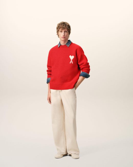 AMI Red Ami De Coeur Pullover Mit Rundhalsausschnitt Aus Roter Alpakawolle Rot