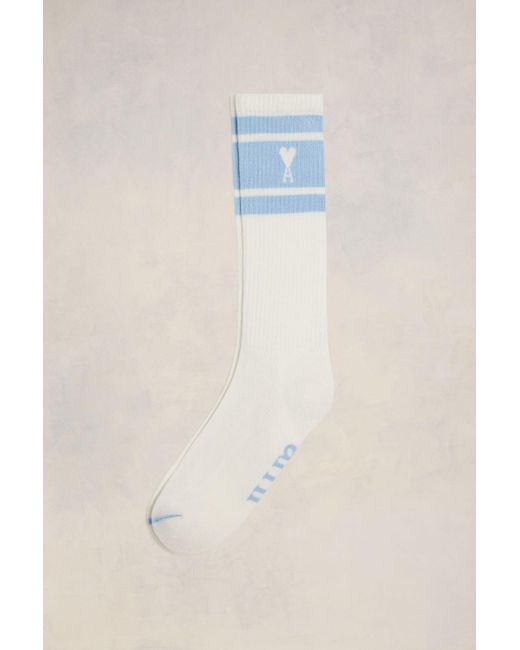 AMI Blue Ami De Coeur Striped Socks for men