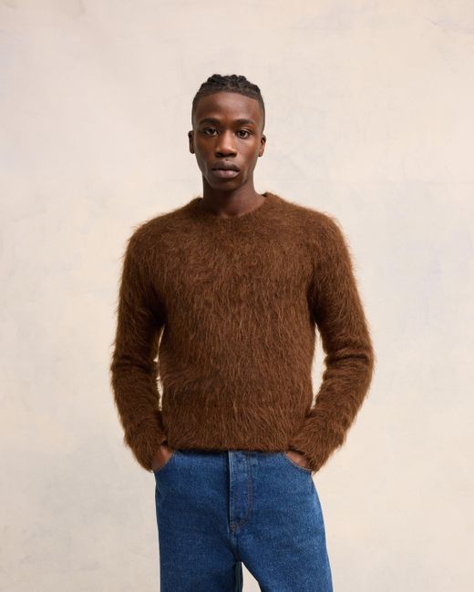 AMI Brown Alpaca Mohair Brushed Sweater for men