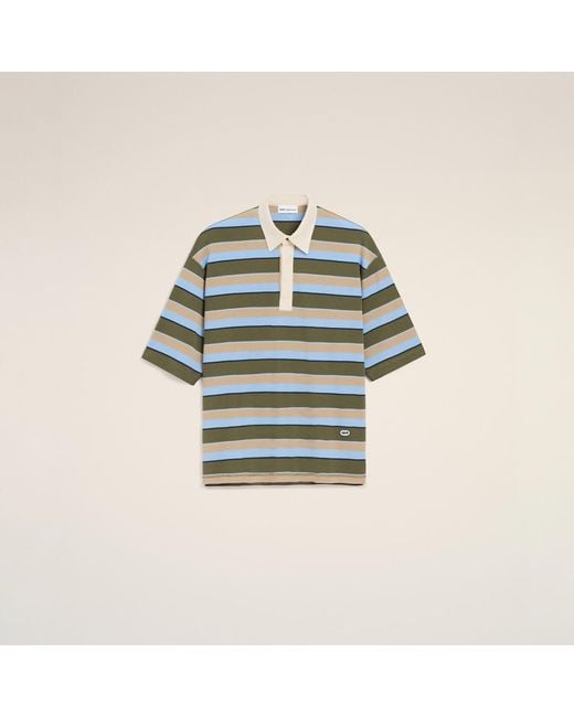 AMI Blue Striped Cotton Ami Patch Polo