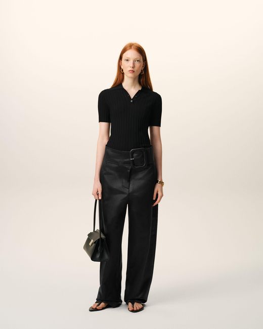 AMI Black Satin Buckled Belt Trousers
