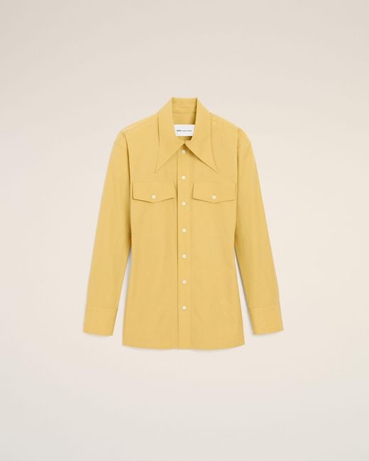 AMI Yellow Cotton Sharp Collar Fitted Shirt