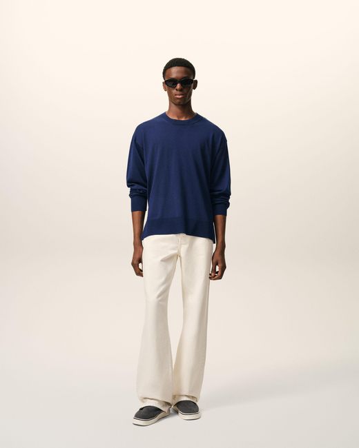 AMI Blue Bleu Thin Wool Crewneck Ami De Coeur Sweater