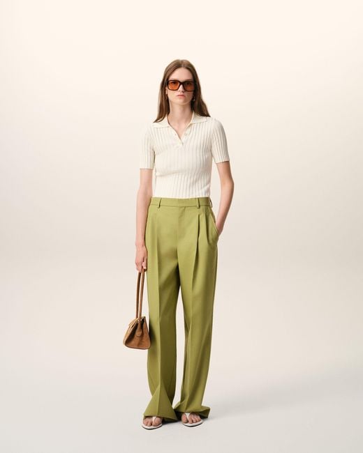 AMI Green New Wool Low Waist Wide Trousers